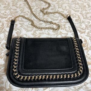 Ronora Saddle Bag Crossbody Handbag Chain Strap Black Vegan Suede Leather